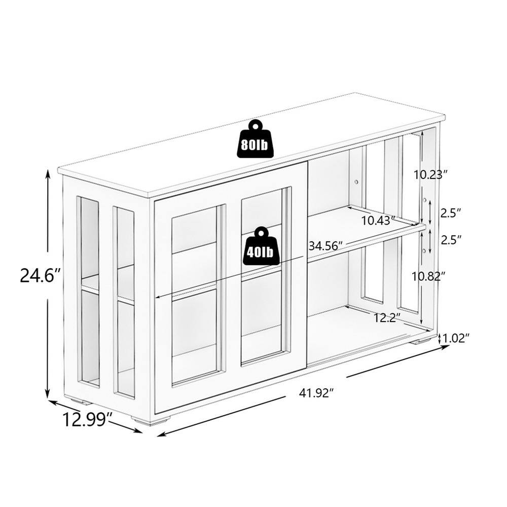 41.93 x13.99 x24.61 In. Black Kitchen Glass Door Storage Shelf Cabinet