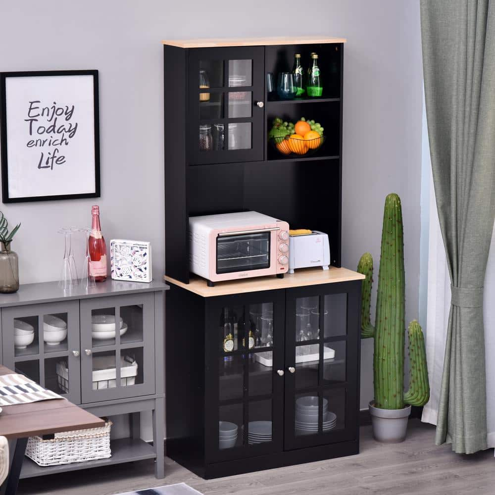 5-Shelf Black Kitchen Storage Pantry with Microwave Shelf