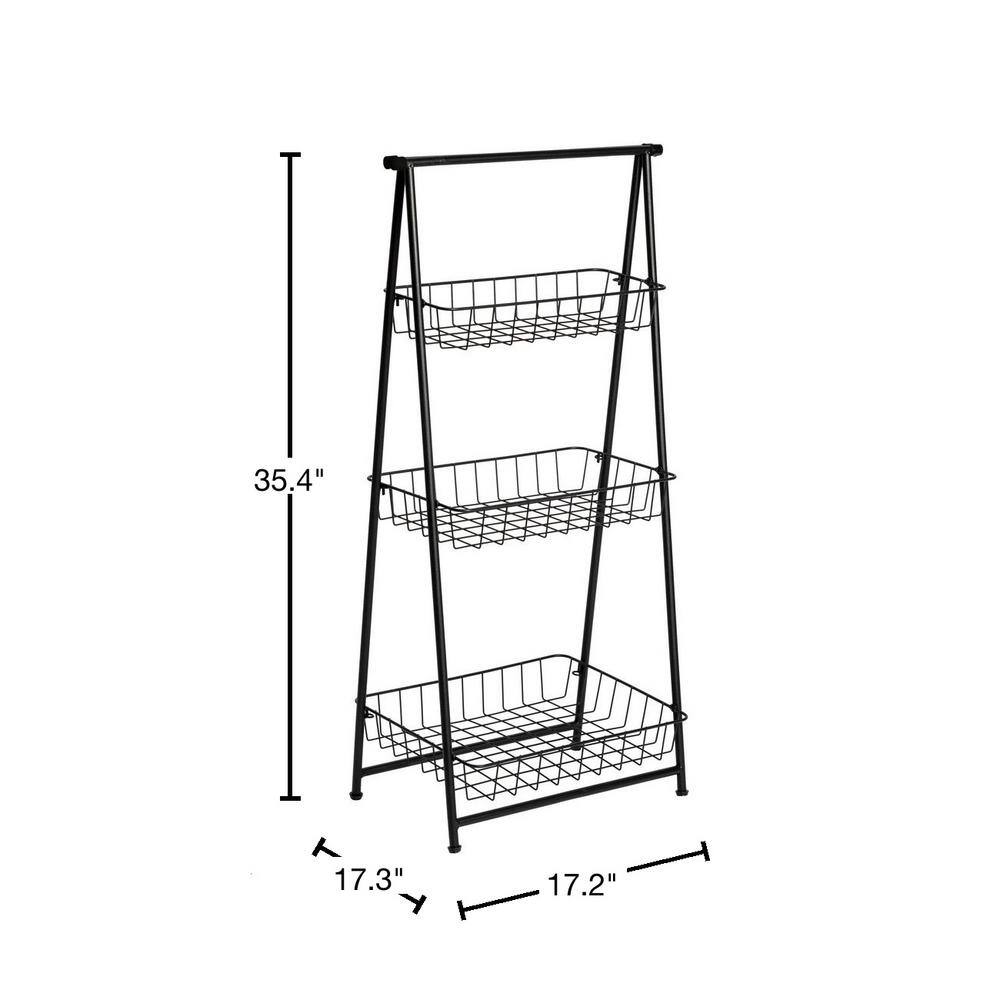 11.8 in. W x 35.8 in. H x 17.3 in. D Black Steel Fold-Able 3-Tier Entry Shelving Unit