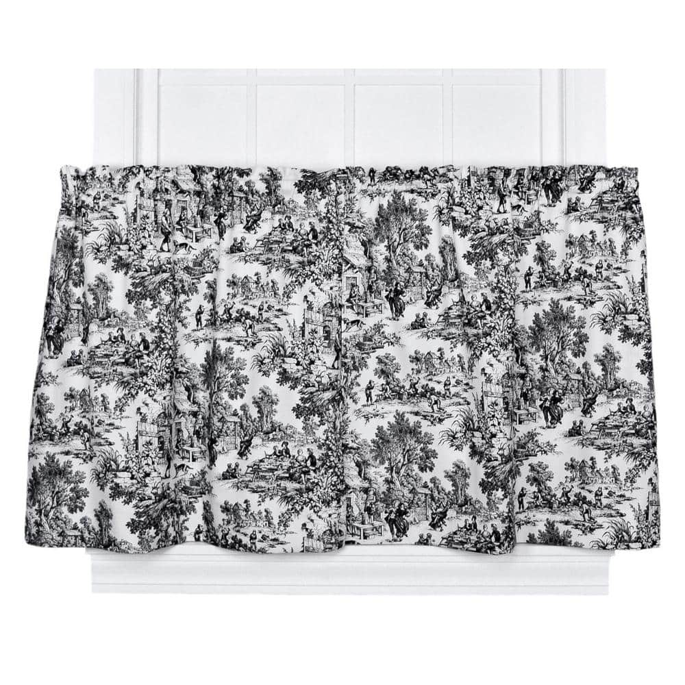 Black Toile Rod Pocket Room Darkening Curtain – 34 in. W x 24 in. L (Set of 2)