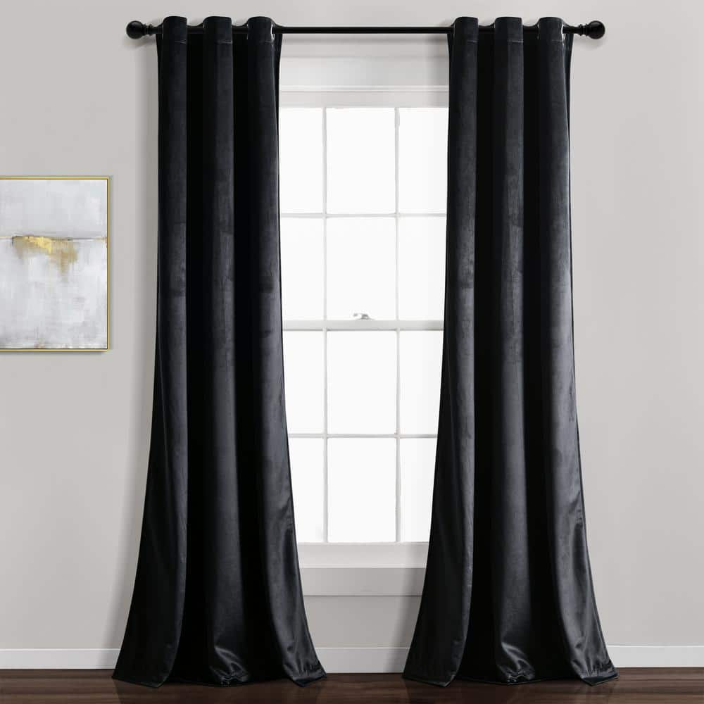 Prima Velvet Solid Light Filtering Grommet Window Curtain Panels Black 38×95 Set