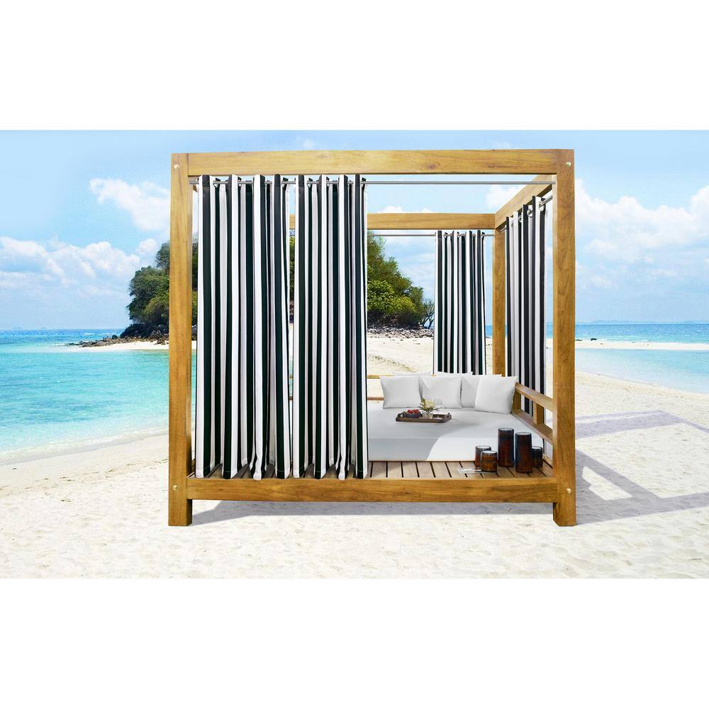 Seascapes 50 in. W x 108 in. L Stripe Light Filtering Grommet Indoor/Outdoor Curtain Panel Pair Each in Black