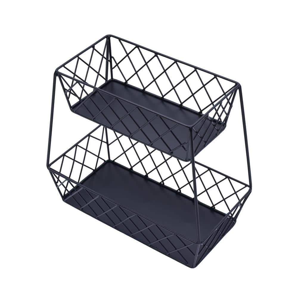 Gourmet Basics Black Metal Lattice Farm 2 Tier Flatback Basket