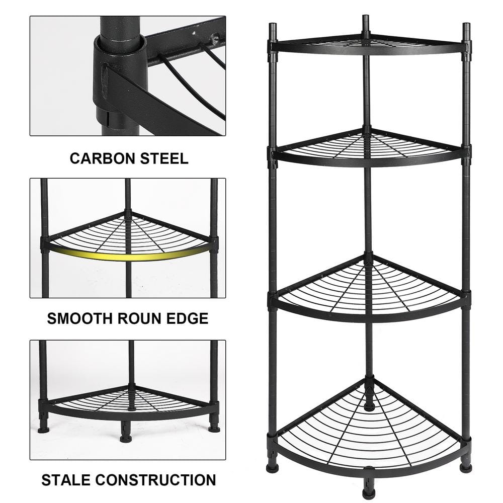 4 Tier Corner Display Rack Multipurpose Metal Shelving Unit, Bookcase Storage Rack Plant Stand for Kitchen, Bathroom