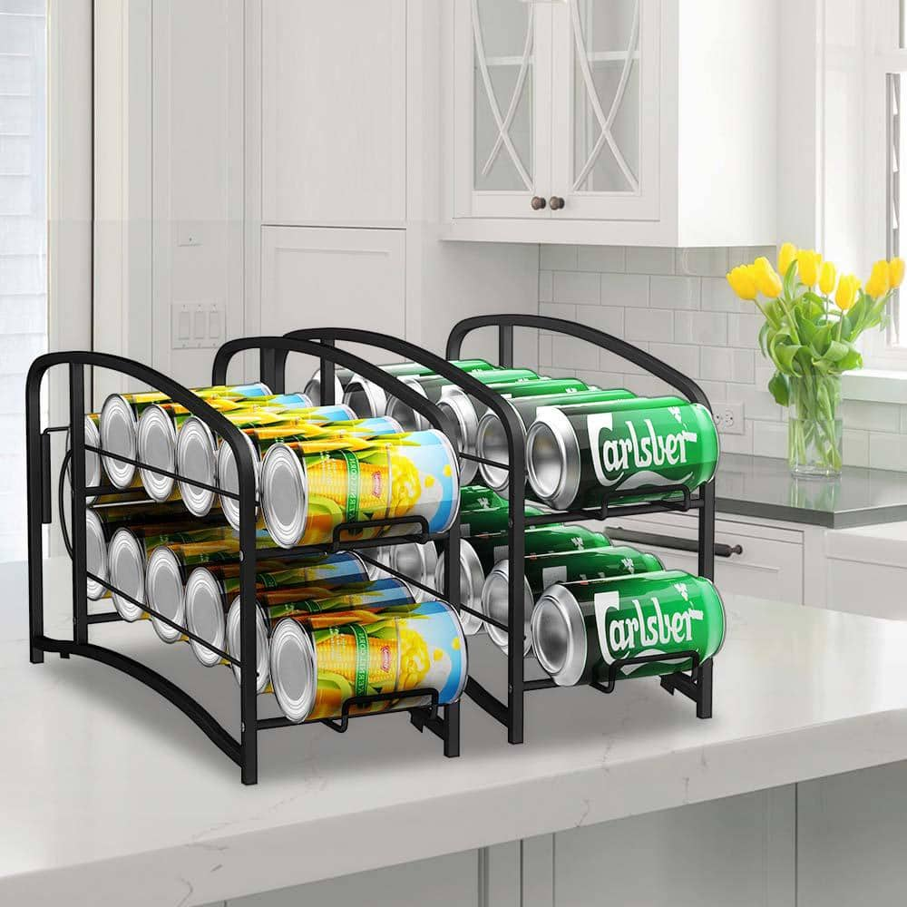 2-Pack Black Metal Stackable Can Dispenser Pantry Organizer Rack