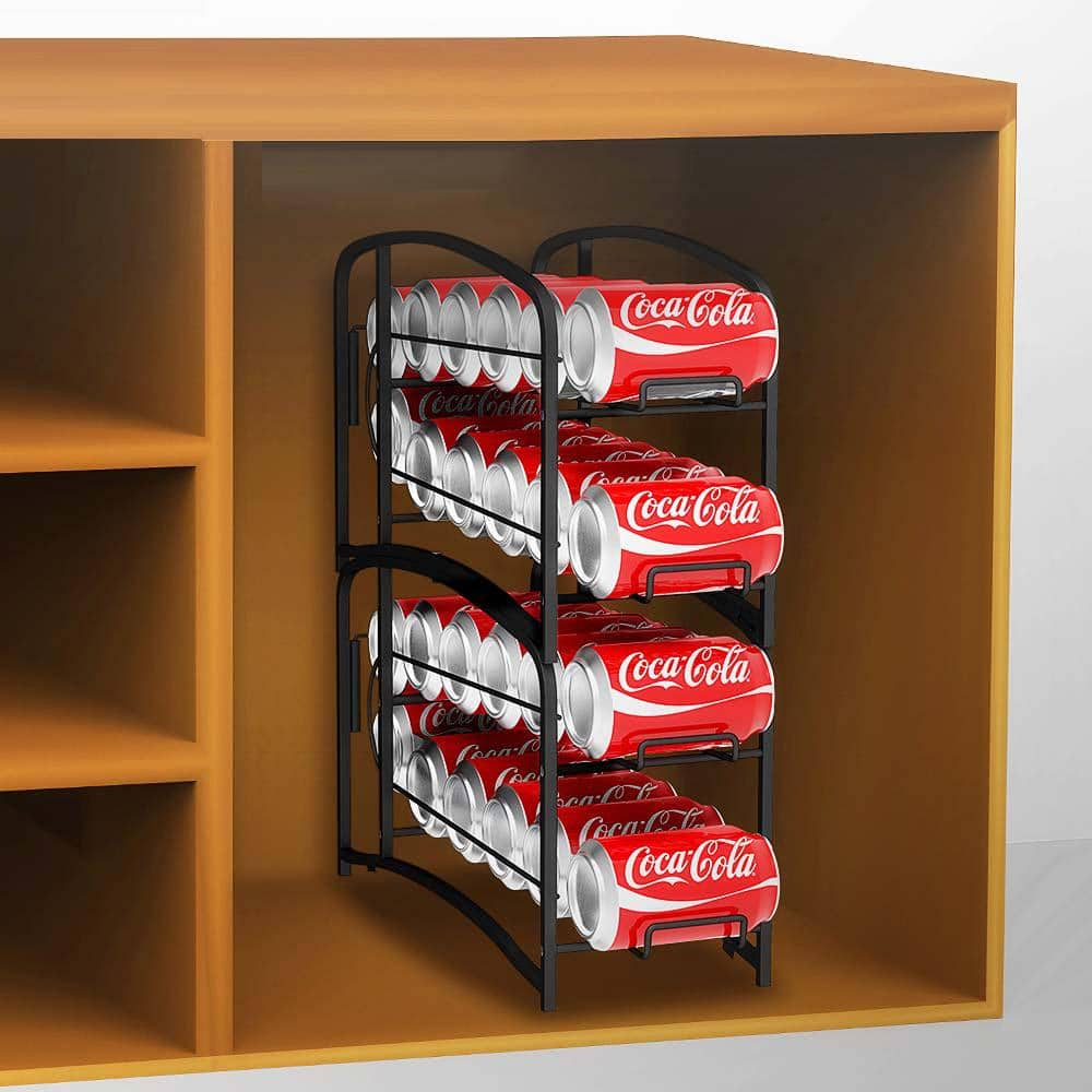 2-Pack Black Metal Stackable Can Dispenser Pantry Organizer Rack