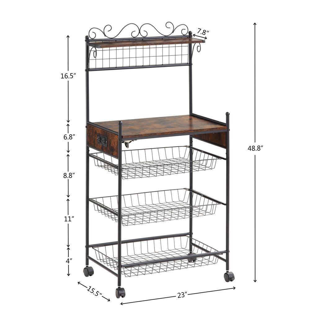 23 in. W Black Metal Pantry Organizer Storage Cabinet with Shelf Rack and Wheels