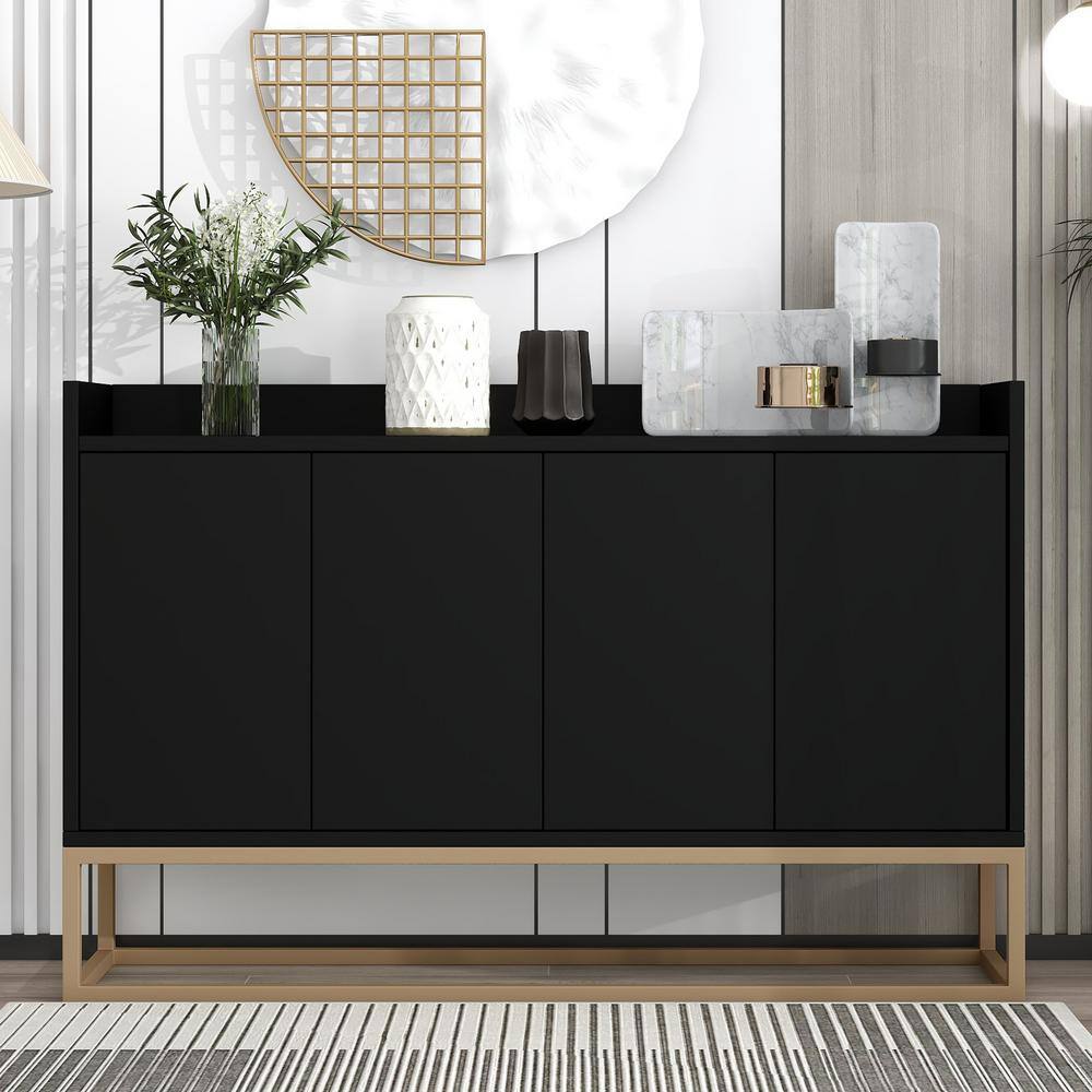 Black Wood Pantry Organizer Sideboard Cabinet with Large Storage Space