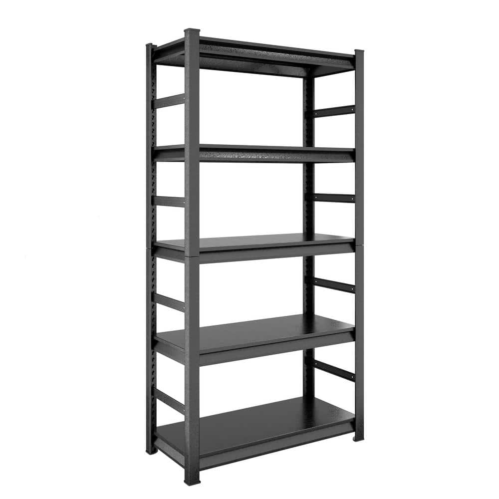 Black 5-Shelf Metal Pantry Organizer with Wheels, Height Adjustable