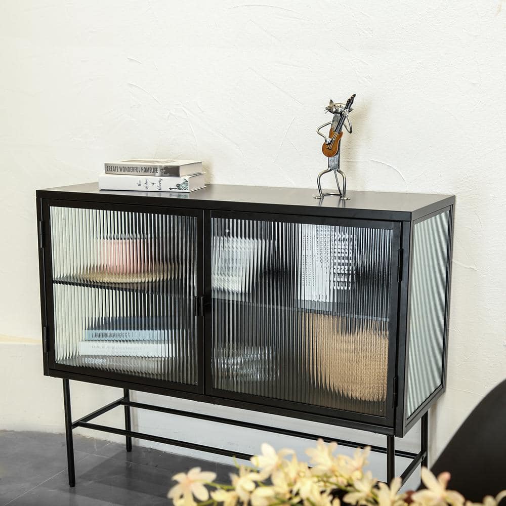 Black Pantry Organizer with Detachable Wide Shelves, Simple Modern Sideboard Storage Cabinet