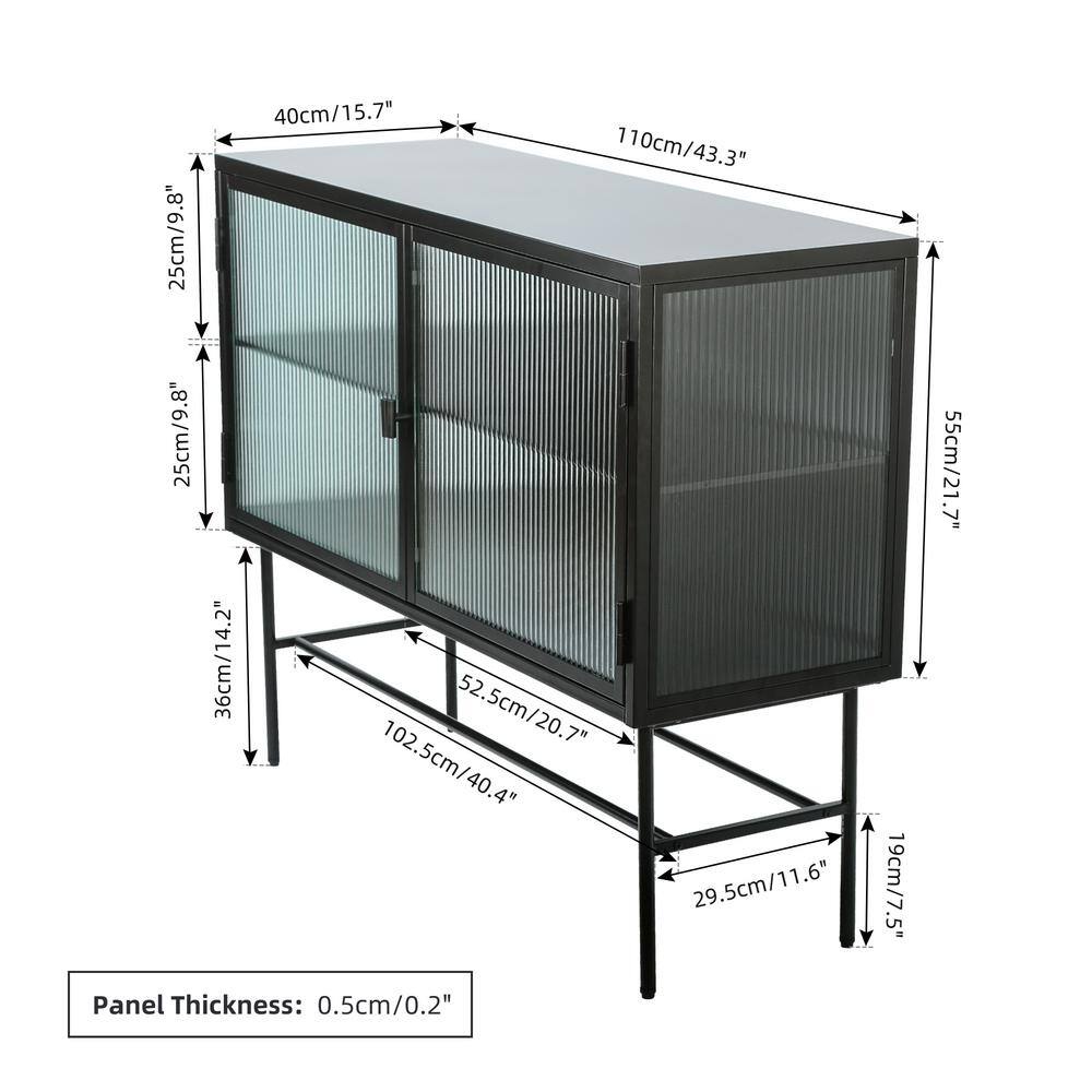 Black Double Glass Door Pantry Organizer with Detachable Wide Shelves