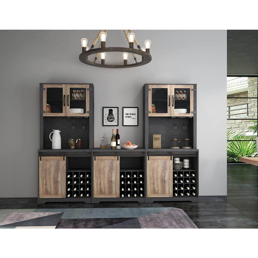 Black 2-Shelf Wood Pantry Organizer Storage Cabinet