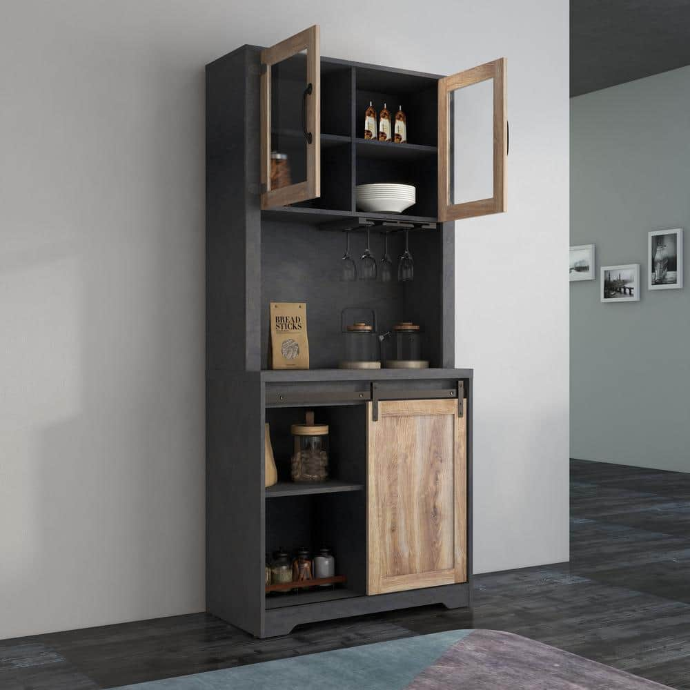 Black 6-Shelf Wood Pantry Organizer Storage Cabinet