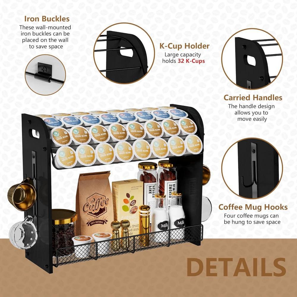 1-Shelf Bamboo Coffee 32 Pods Holder with Large Capacity