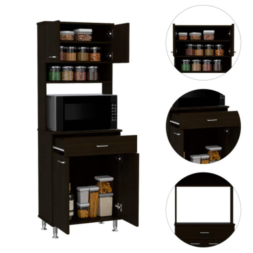 Black Kitchen Pantry Storage Cabinet with Countertop for Dining Room, Kitchen Room