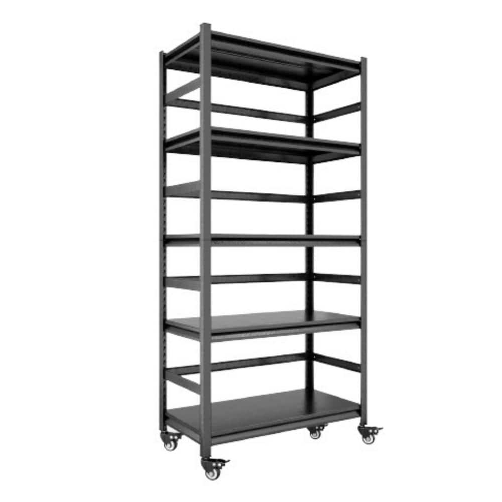 5-Shelf 63 in. H Black Adjustable Heavy Duty Metal Shelving/Kitchen Pantry with Wheels