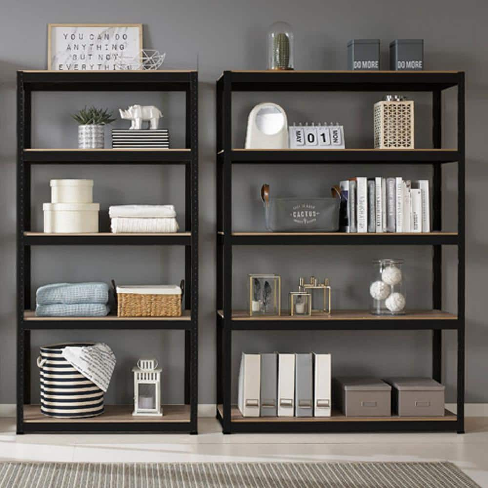 5 Tier Heavy Duty Metal Black Shelves with Open Storage and Easy to Assemble