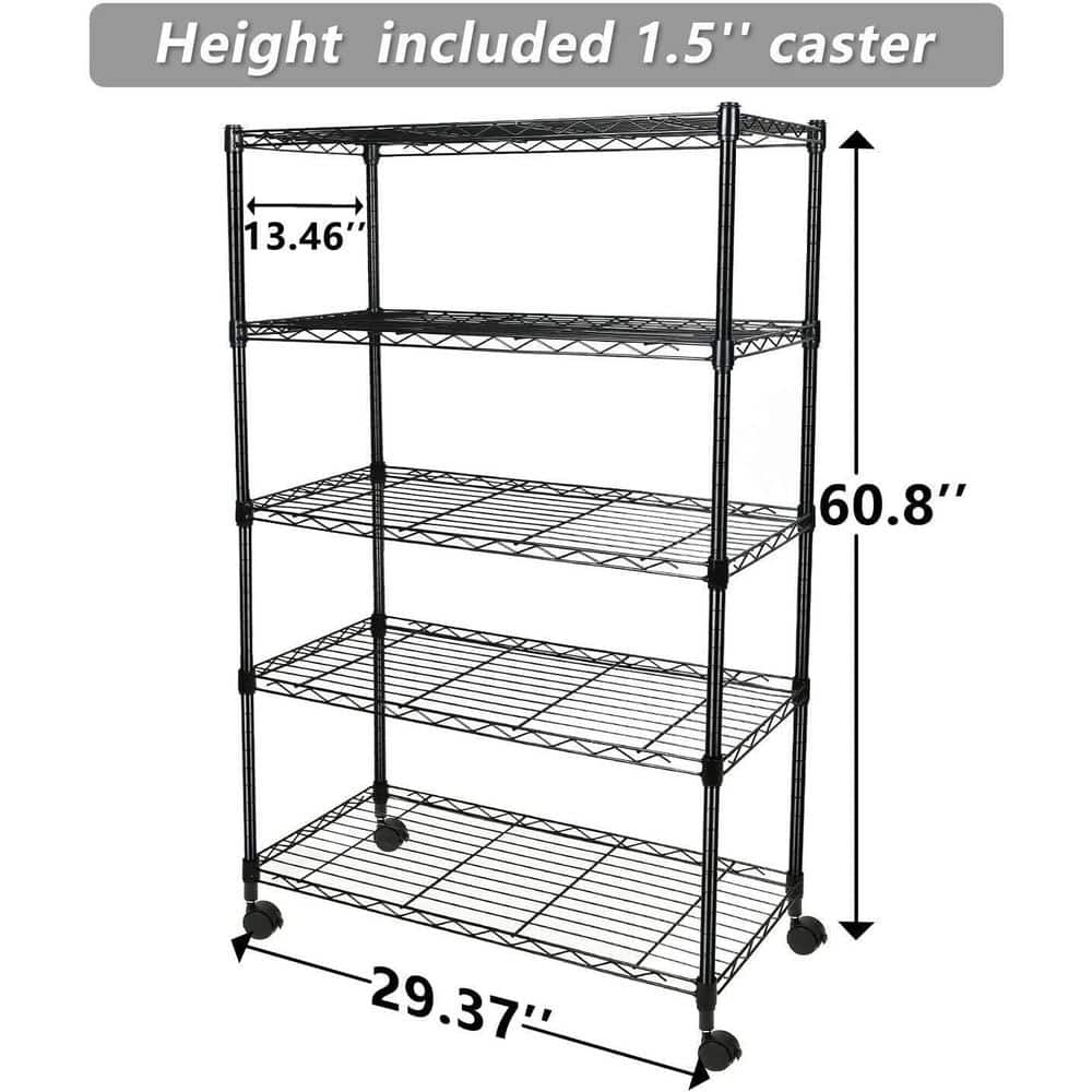 5-Shelf Black Corner Wire Shelf Rack Adjustable Metal Free Standing Corner Storage Display Rack for Kitchen