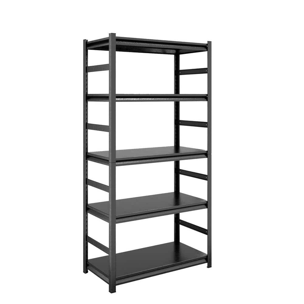 Black 5-Tier Adjustable Metal Shelving Unit, Heavy Duty Shelving Utility Rack for garage Basement Kitchen Pantry Closet