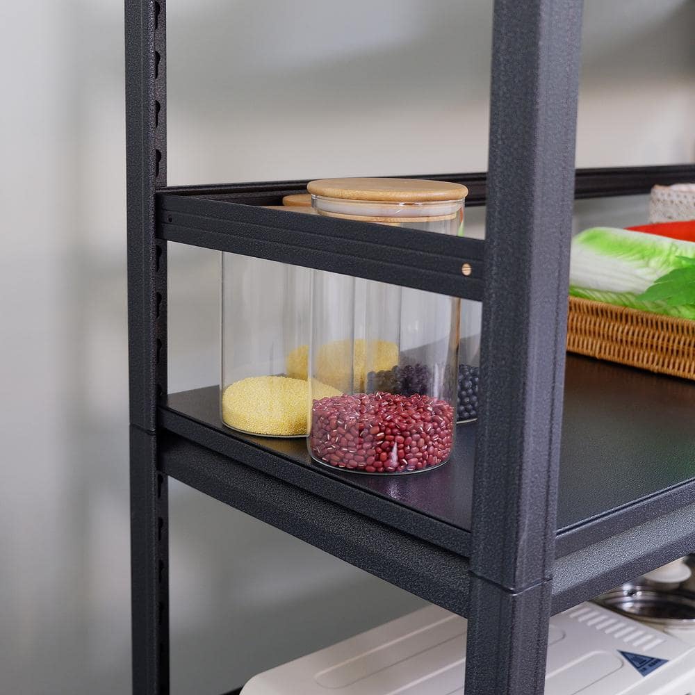 Black Heavy Duty Storage Shelves Adjustable 5-Tier Metal Shelving Unit with Wheels for 1750 lbs. Load Kitchen, Pantry