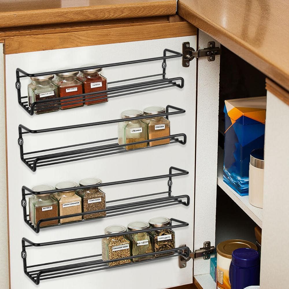 4 -Pieces Wall Mount Spice Racks Seasoning Herb Jar Holder Organizer Kitchen Pantry Door Storage Shelf