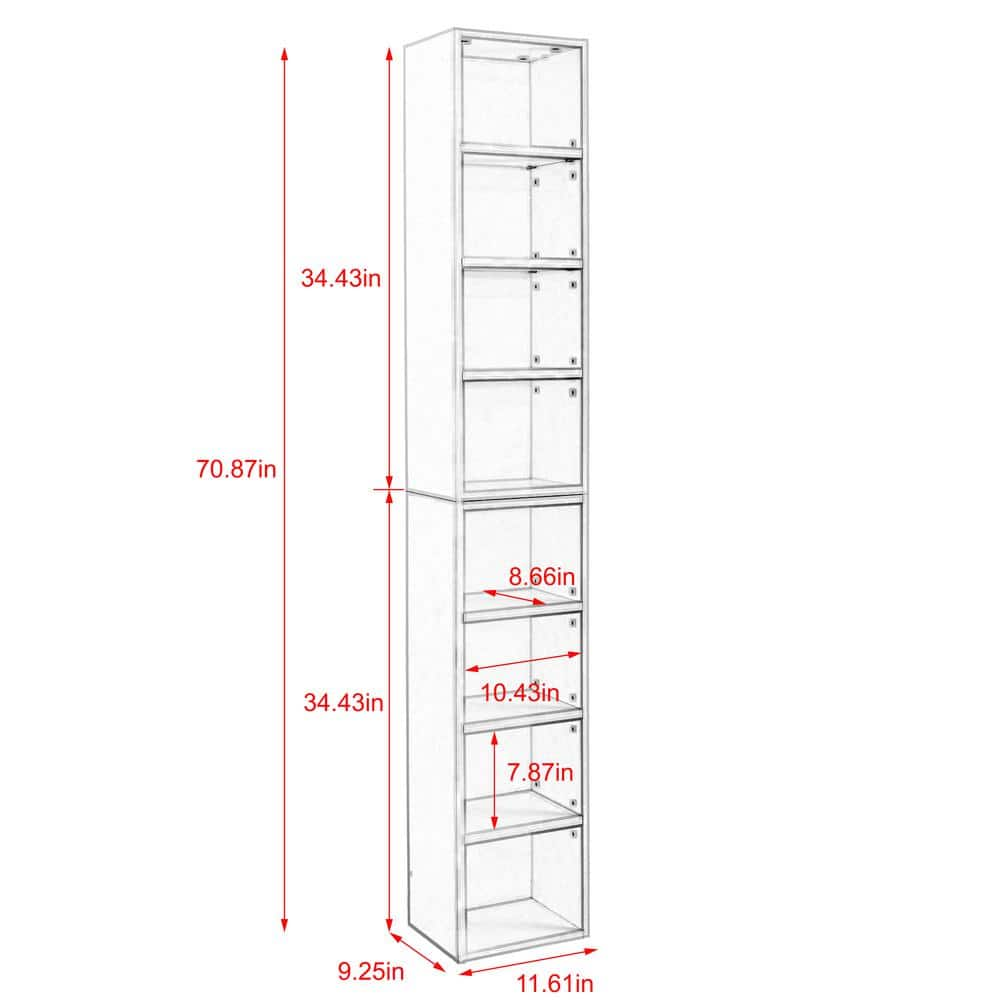 8-Tier Black Tall Narrow Pantry Organizer Media Tower Rack with Adjustable Shelves