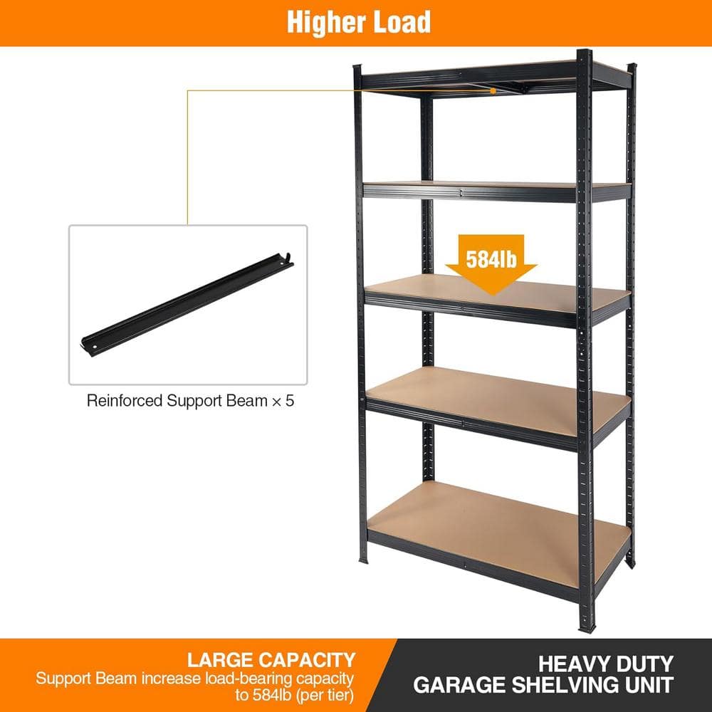 5-Shelf Metal Pantry Organizer with Adjustable Height, Multipurpose Garage Storage Shelves Heavy Duty, 2000LBS Capacity