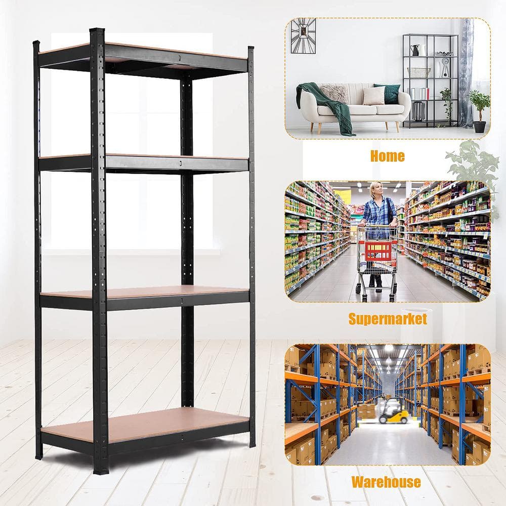 4-Shelf Black Pantry Organizer Adjustable Heavy Duty Garage Tool Shelf Storage