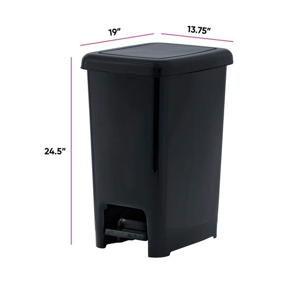 16 Gal. Black Plastic Slim Pedal Trash Can