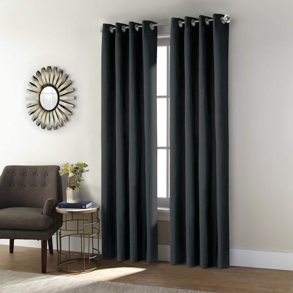 Shadow Black 52 in. W x 84 in. L Grommet Total Blackout Curtain Panel