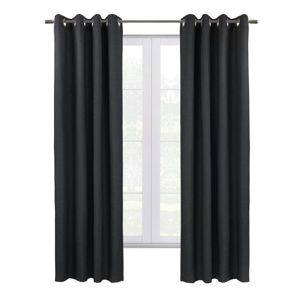 Shadow Black 52 in. W x 84 in. L Grommet Total Blackout Curtain Panel