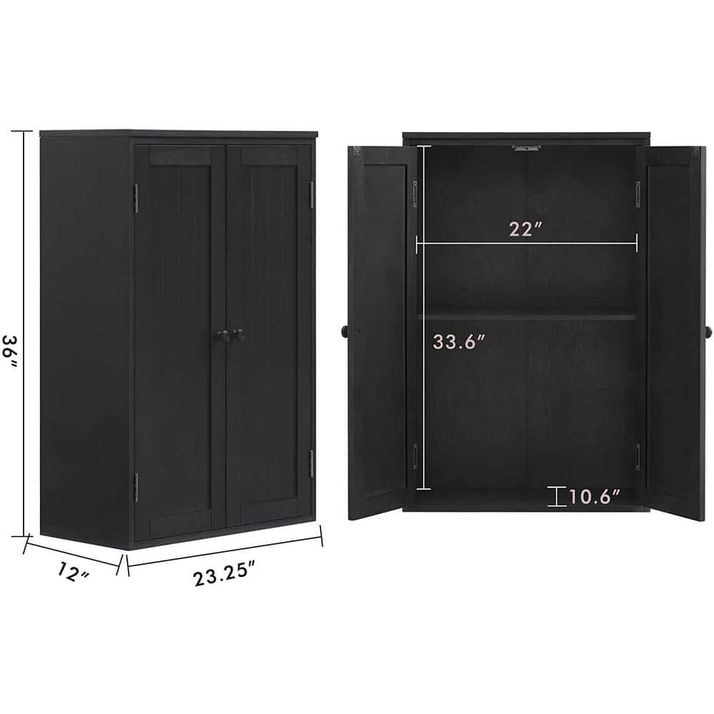 MDF Wall Storage Cabinet with Double Doors and Adjustable Shelf in Black