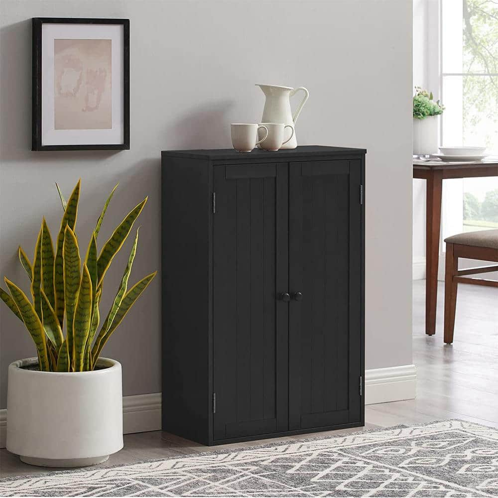 MDF Wall Storage Cabinet with Double Doors and Adjustable Shelf in Black