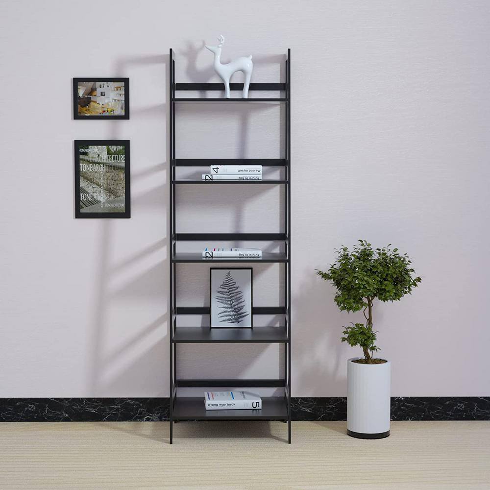 Ladder Shelf, 5 Tier Black Shelf, 20.47 in. W x 11.87 in. D x 59.06 in. H