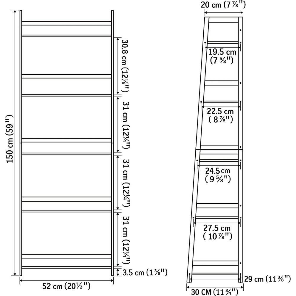 Ladder Shelf, 5 Tier Black Shelf, 20.47 in. W x 11.87 in. D x 59.06 in. H