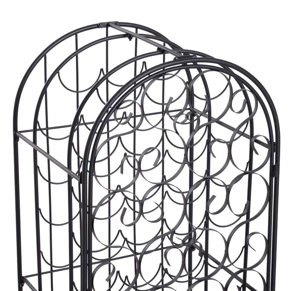 Black 35 Bottle Wrought Iron Wine Rack Cabinet with Lock