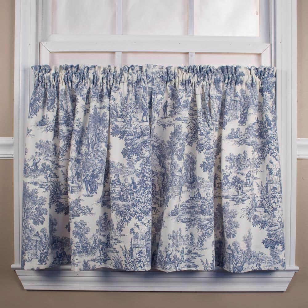 Blue Toile Rod Pocket Room Darkening Curtain – 34 in. W x 24 in. L (Set of 2)