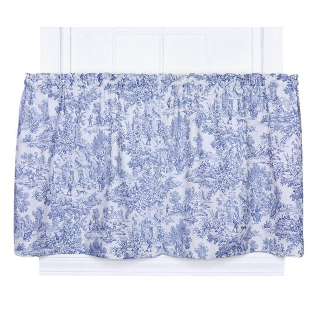 Blue Toile Rod Pocket Room Darkening Curtain – 34 in. W x 24 in. L (Set of 2)