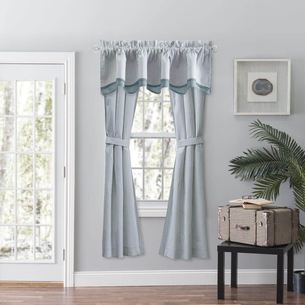 Blue Striped Rod Pocket Room Darkening Curtain – 56 in. W x 84 in. L (Set of 2)