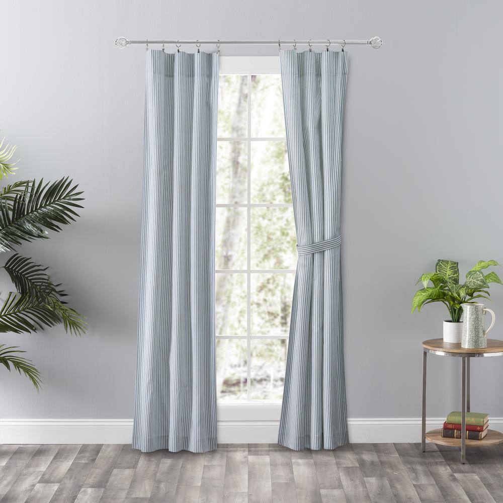 Blue Striped Rod Pocket Room Darkening Curtain – 56 in. W x 84 in. L (Set of 2)