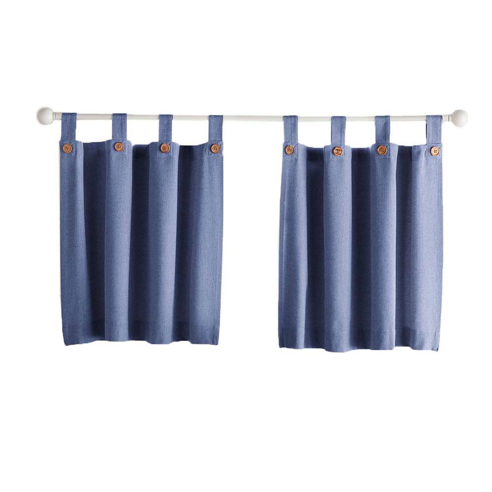 Tucker Blue Solid Button Cotton 30(in)x24(in) Tab Top Light Filtering Window Tiers (2)