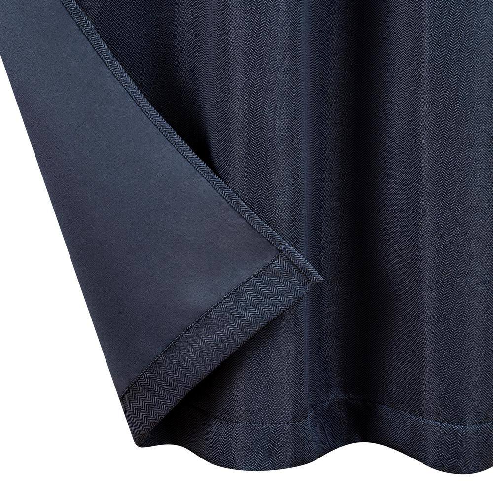 Tanner Blue 38 in. W x 84 in. L Grommet Room Darkening Tiebacks Curtain (2-Panels)