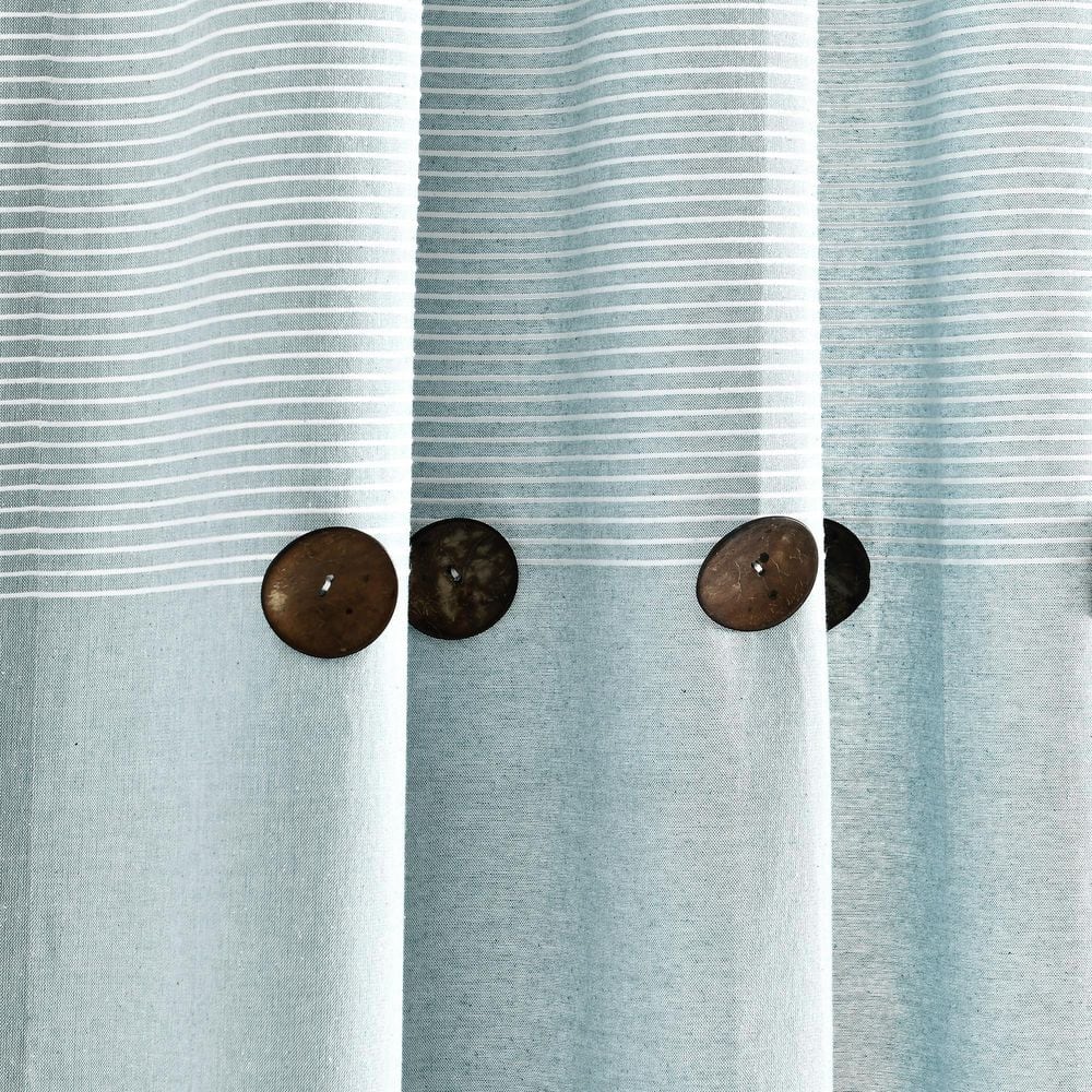 Farmhouse Button Blue Cotton 40 in. W x 84 in. L Stripe Yarn Dyed Light Filtering Curtain (Double Panel)