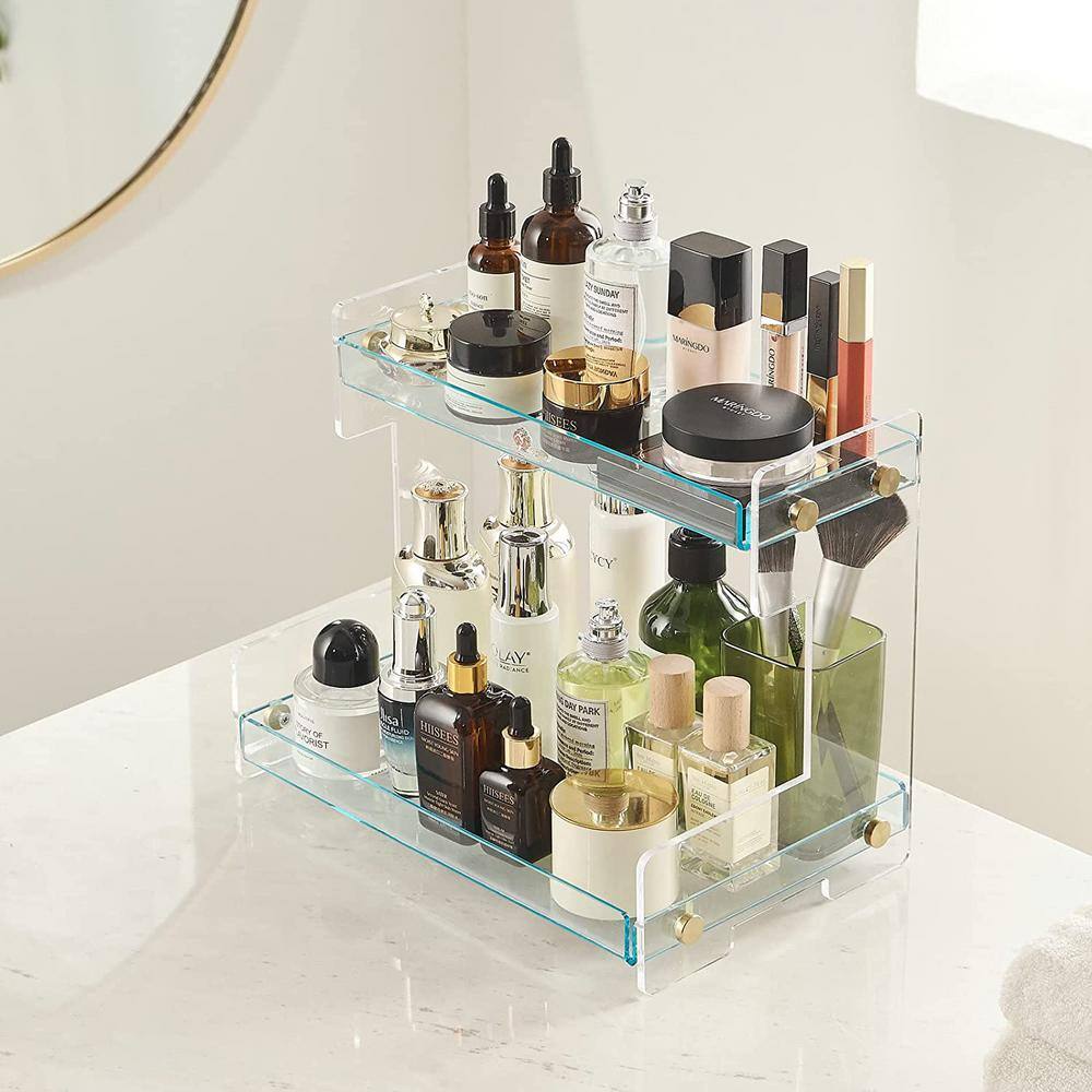 Bathroom Countertop Organizer, 2-Tiers – Blue Bathroom Counter Organizer Kitchen Condiment Rack Cosmetic Organizer