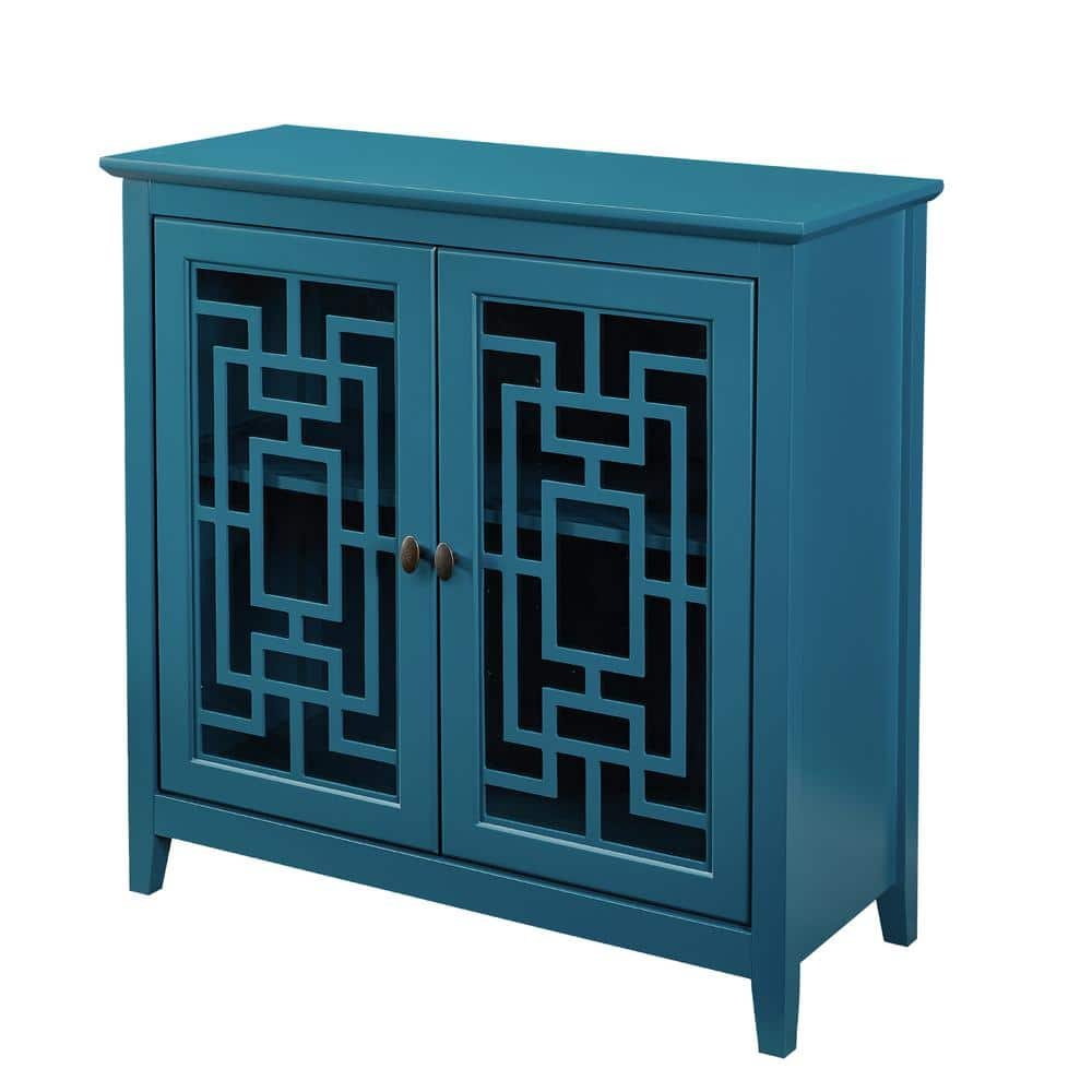 Teal Blue Wood Pantry Organizer with 2 Doors