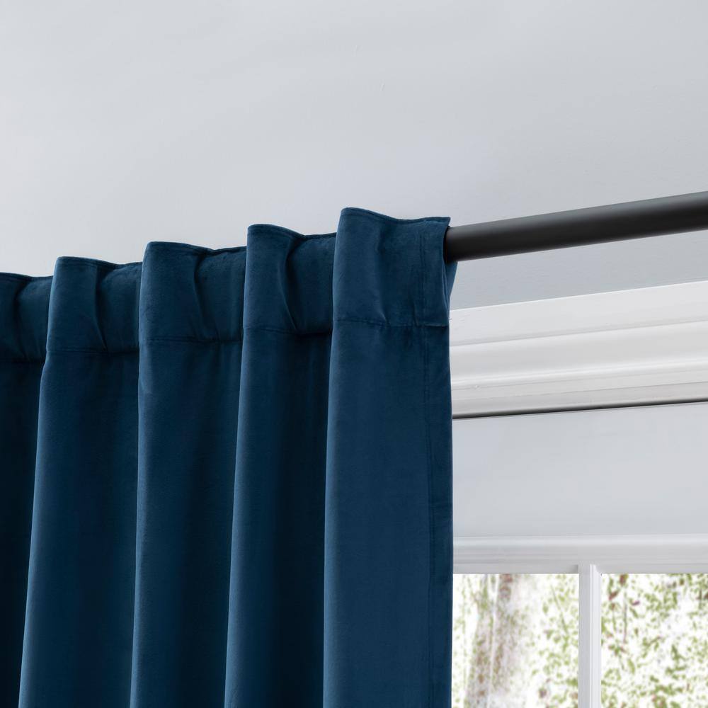 Premium Velvet Blue Solid 50 in. W x 108 in. L Rod Pocket With Back Tab Room Darkening Curtain Panel