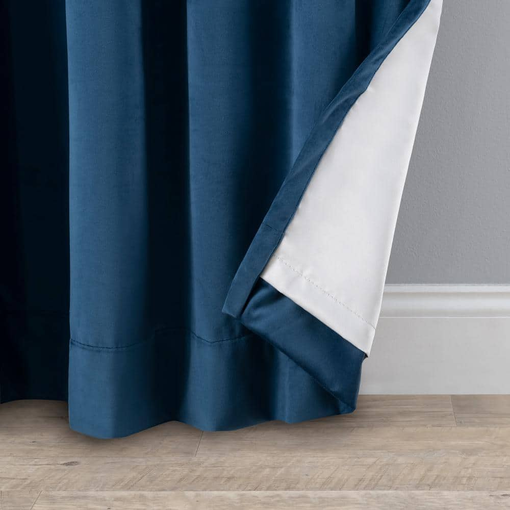 Premium Velvet Blue Solid 50 in. W x 108 in. L Rod Pocket With Back Tab Room Darkening Curtain Panel