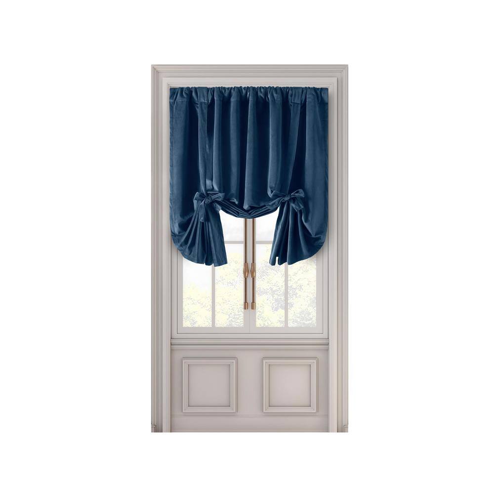 Premium Velvet Blue Solid 50 in. W x 63 in. L Rod Pocket With Back Tab Room Darkening Curtain Tie-Up Panel