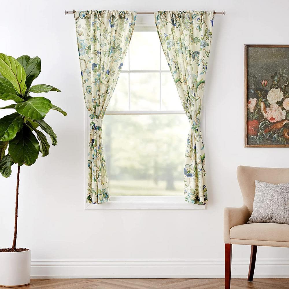 Brissac Blue Floral Rod Pocket Room Darkening Curtain – 35 in. W x 63 in. L (Set of 2)