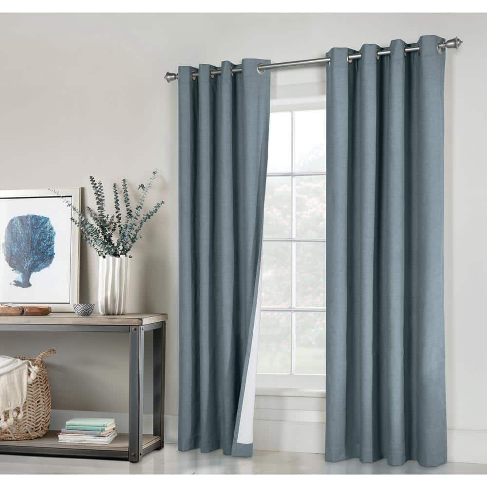 Ventura Blue 78 in. W x 84 in. L Grommet Total Blackout Curtain Panel Pair, Each Panel